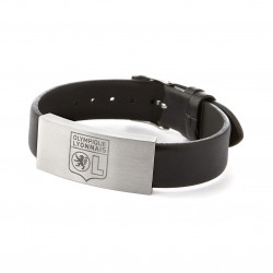 Black Leather Bracelet Olympique Lyonnais Logo