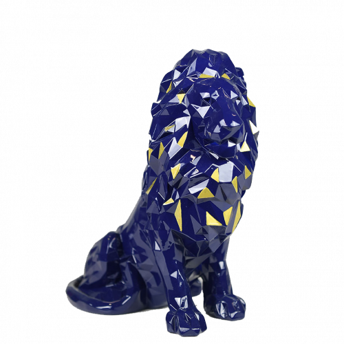Statue lion bleu à facettes dédicacée (Lopes, Reine-Adélaide, Tousart, Cornet, Tatarusanu)