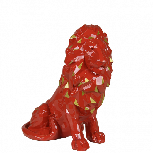 Statue lion rouge à facettes dédicacée (Cherki, Marcelo, Cornet, Terrier, Traoré & Denayer)