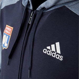 Men's Navy Blue and Grey Mel Hooded Jacket - Olympique Lyonnais
