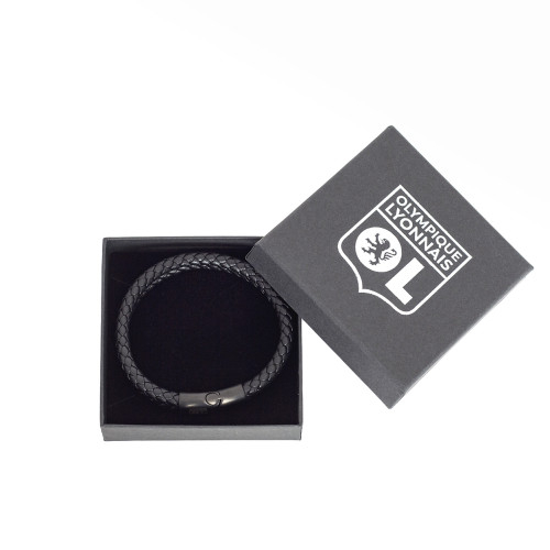 Bracelet Cuir Noir Olympique Lyonnais