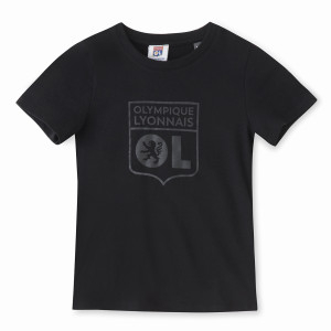 Junior's Black Tone on Tone Basic T-Shirt - Olympique Lyonnais