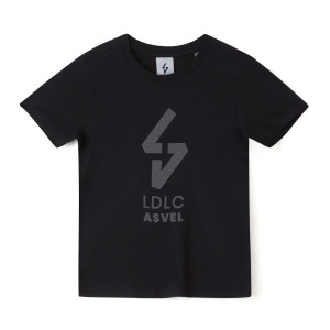 Junior's Black LDLC ASVEL Tone-on-tone Big Logo T-Shirt - Olympique Lyonnais